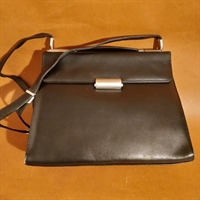 mandarin duck sort skuldertaske vintage håndtaske sølvfarvet metal 